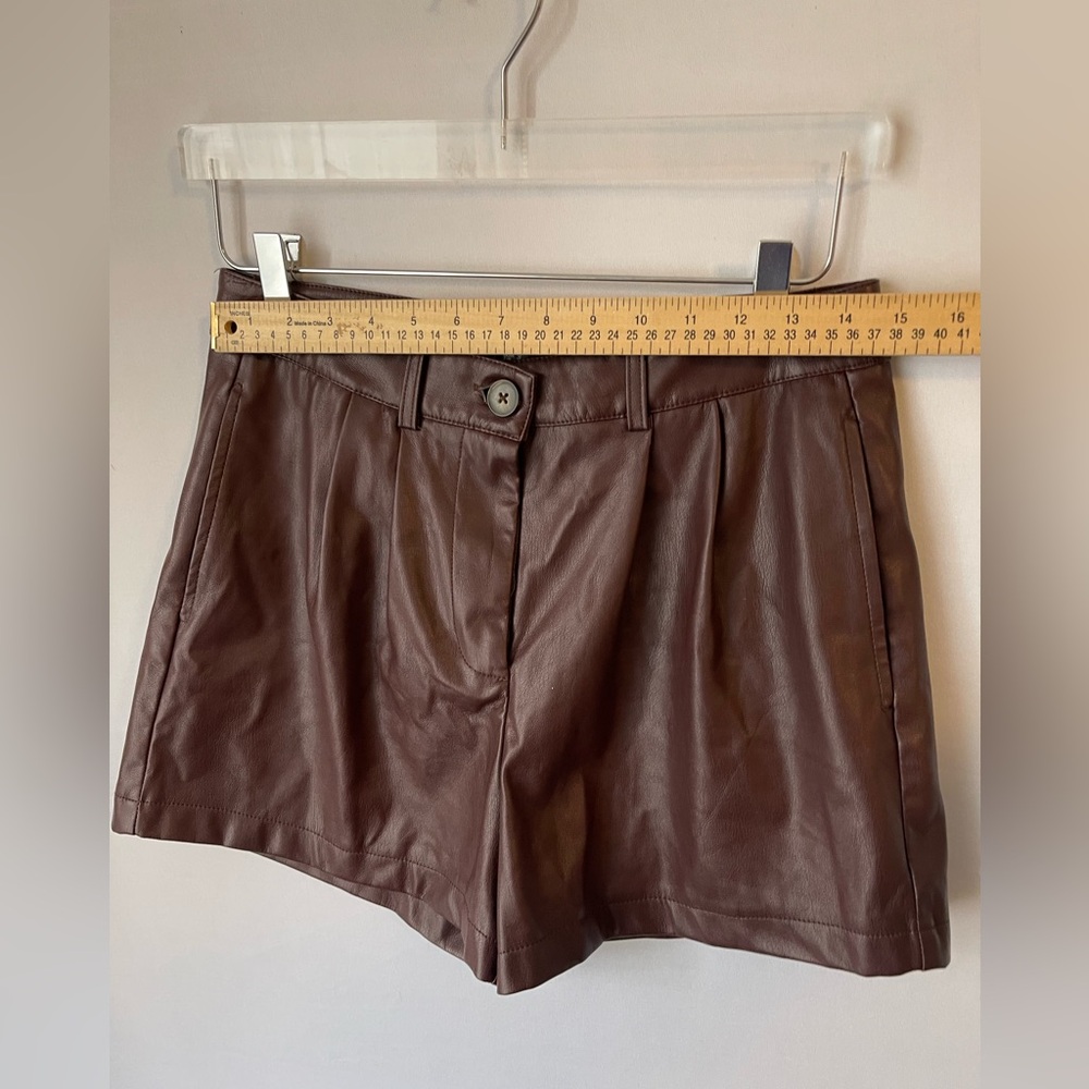 Chocolate Brown Faux Leather Shorts 8 - Picture 6 of 10